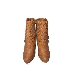 Womens Quilted Faux Leather High Heel Ankle Boots Tan Size 8